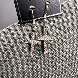 Elegant Silver Cross Earrings with Cubic Zirconia Crystals